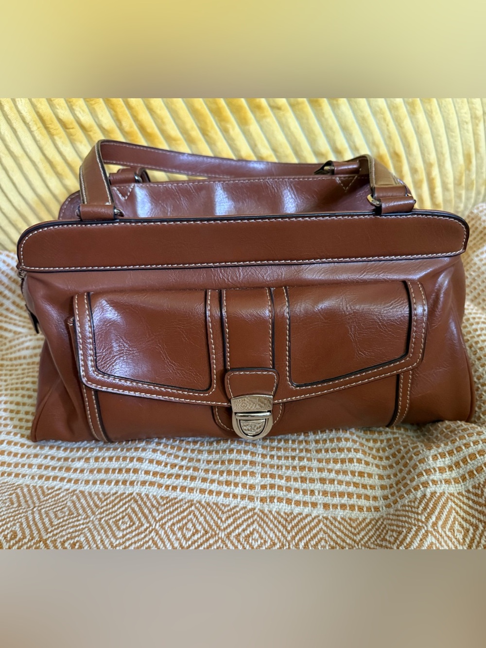 Vintage Y2K Crazy Horse by Liz Claiborne Structured Brown Leather Satchel